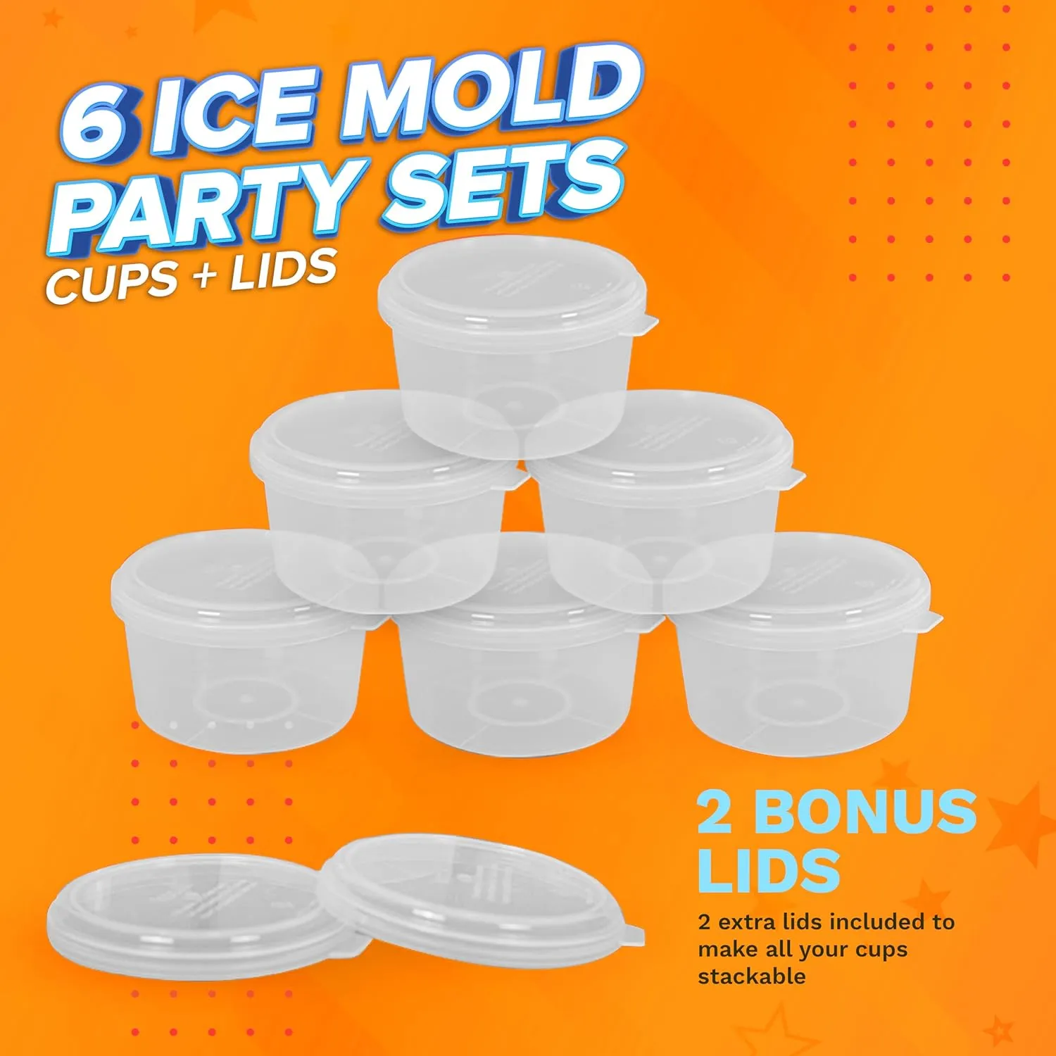 6 Pack Hawaiian Shaved Ice Mold Party Set with Lids, Up Your Game For Much More Snow Cone Treats, BPA-Free Cups Two Bonus Lids, Easy Stackable Freezing, Compatible with S900A, S777 & Others