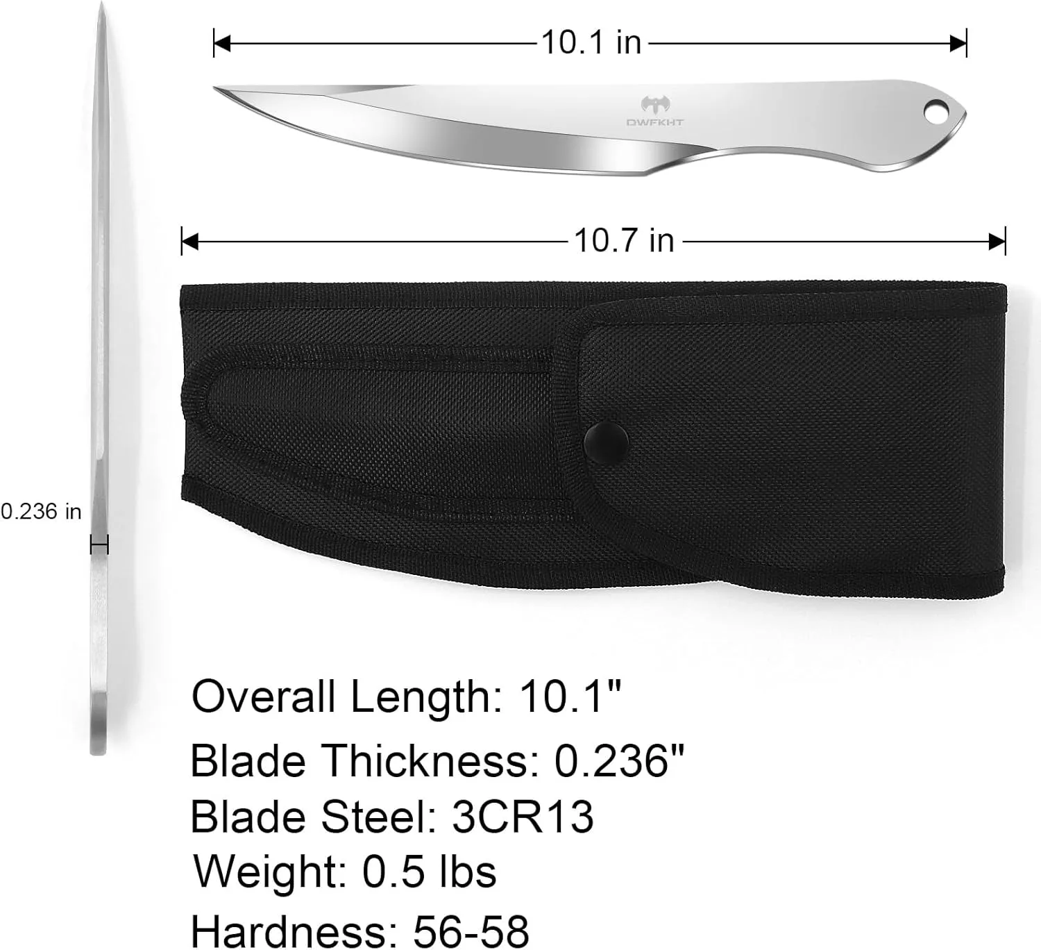 6-Pack Throwing Knives Set, 10.1" Full Tang Stainless Steel, 0.236" Thick, with Protective Nylon Sheaths – Ideal for Recreation & Competition, No Spin Throwing