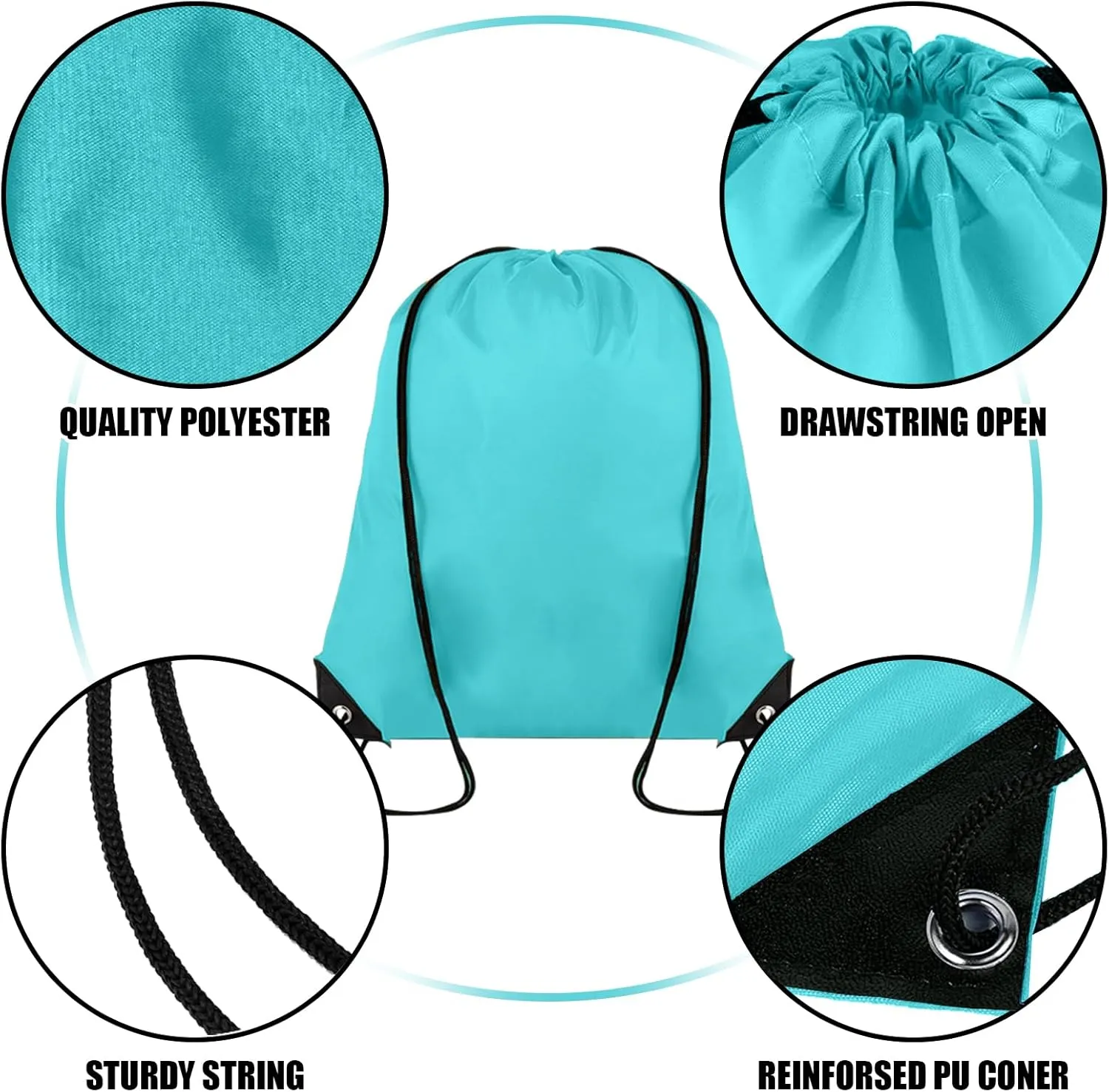 60 Pieces Drawstring Backpack Bulk Cinch Sackpack Ployster Drawstring Bags for Gym Party Trip(Aqua)