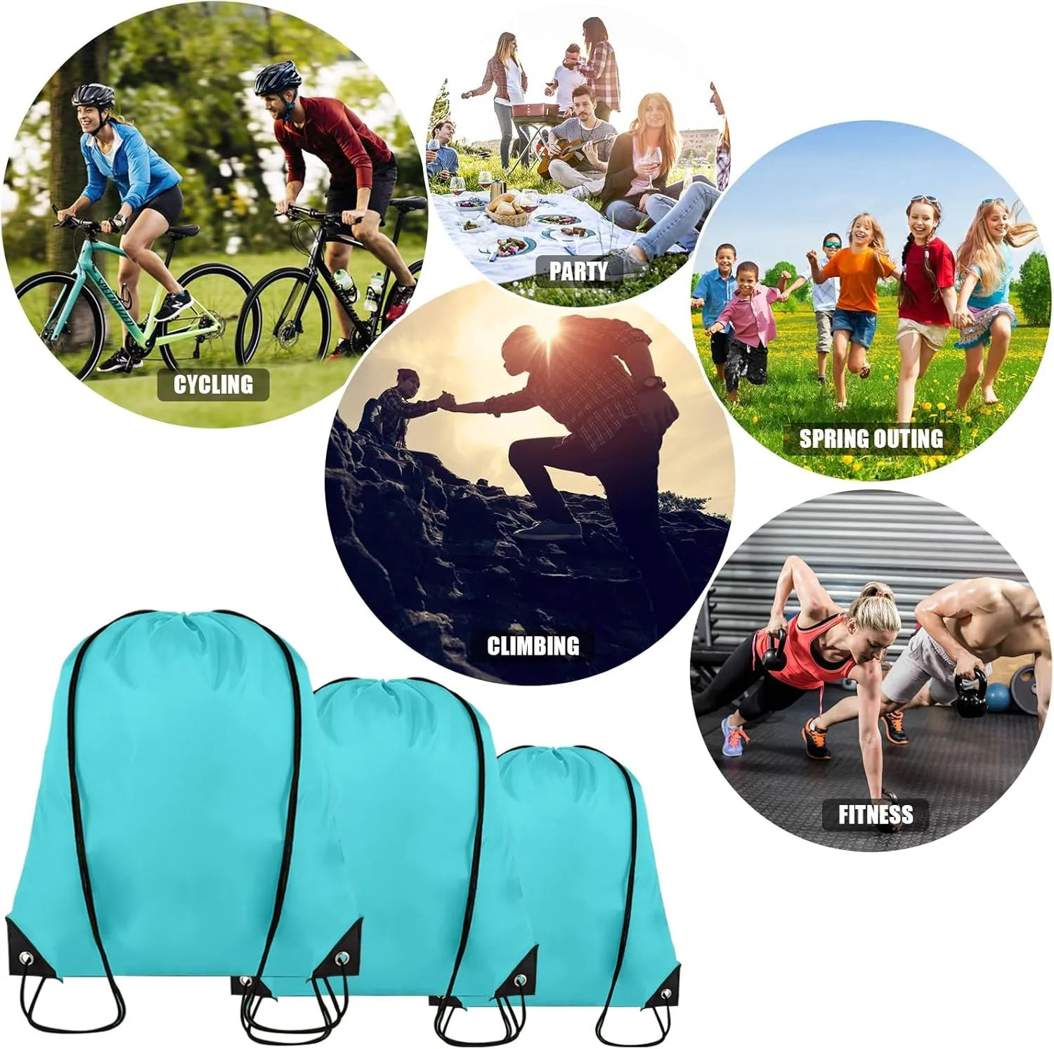 60 Pieces Drawstring Backpack Bulk Cinch Sackpack Ployster Drawstring Bags for Gym Party Trip(Aqua)