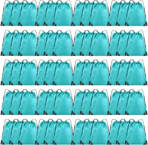 60 Pieces Drawstring Backpack Bulk Cinch Sackpack Ployster Drawstring Bags for Gym Party Trip(Aqua)