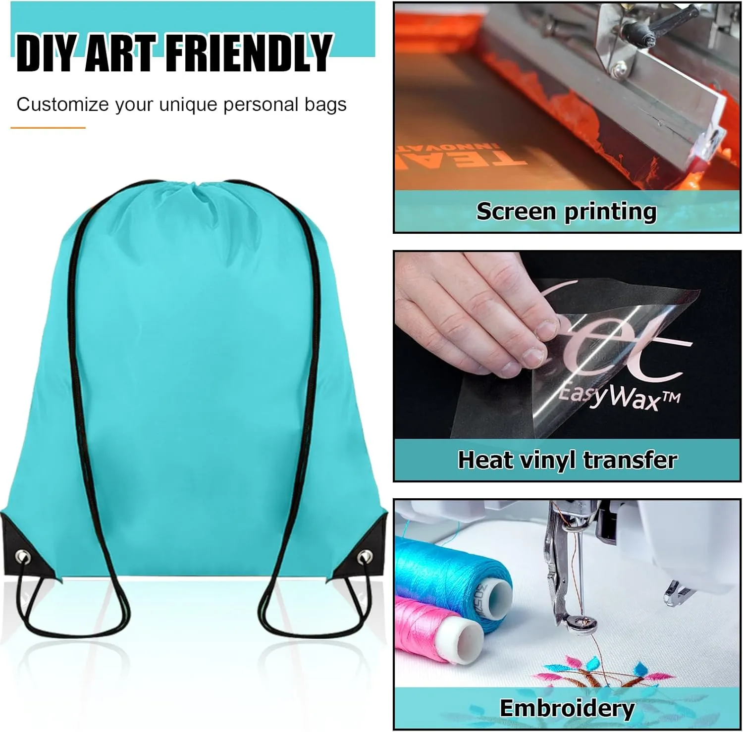 60 Pieces Drawstring Backpack Bulk Cinch Sackpack Ployster Drawstring Bags for Gym Party Trip(Aqua)