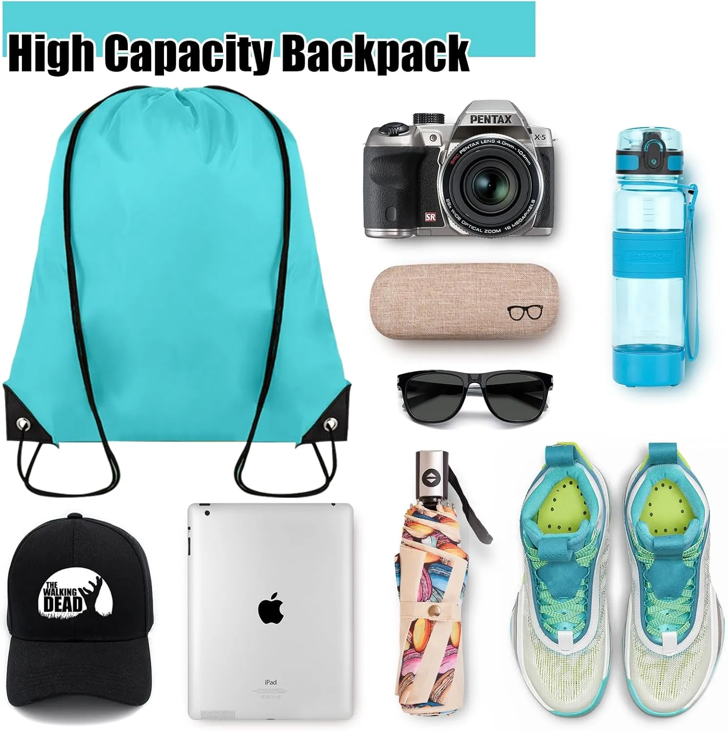 60 Pieces Drawstring Backpack Bulk Cinch Sackpack Ployster Drawstring Bags for Gym Party Trip(Aqua)