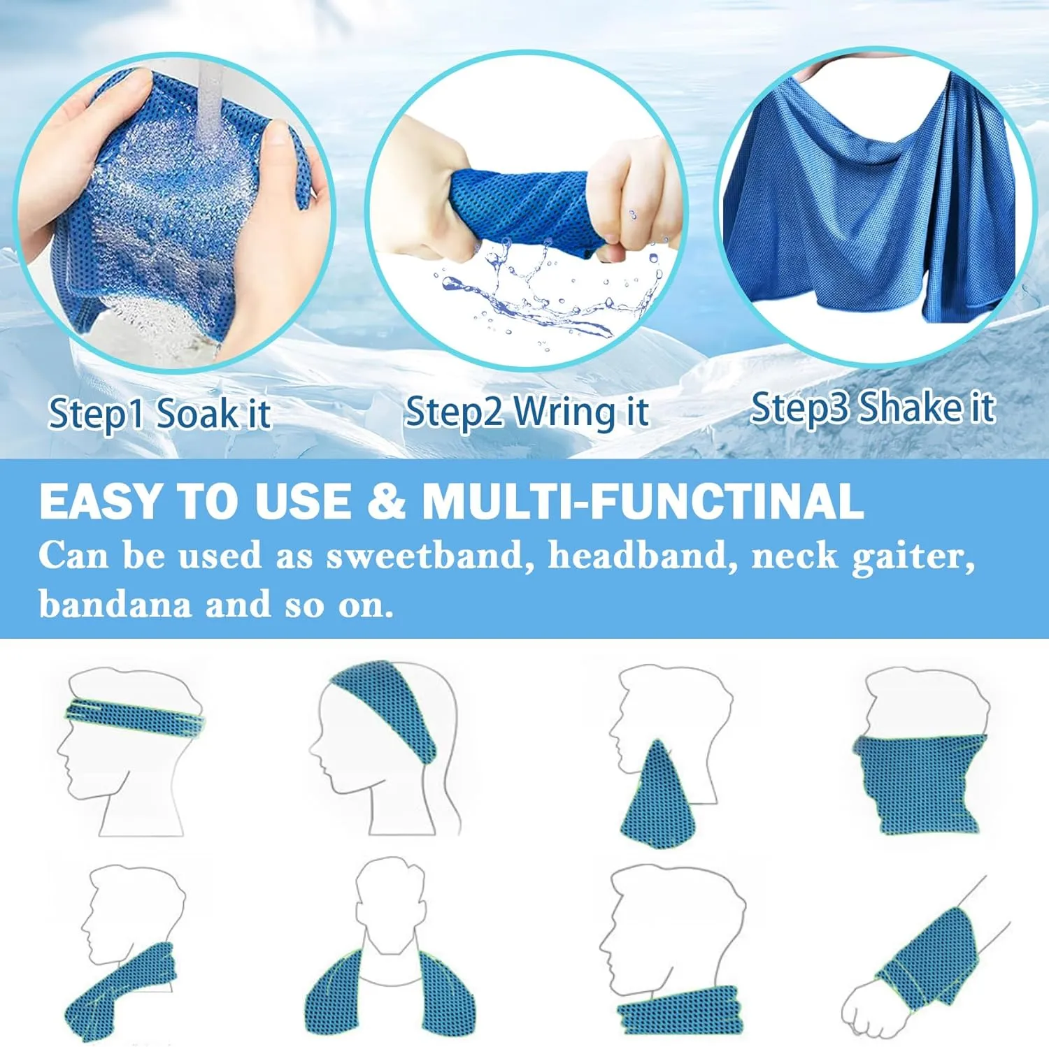 60Pack Cooling Towels for Neck and Face (40"x12"), Ice Microfiber Cooling Towels Bulk for Workout Cooling Neck Wraps Sweat Towels for Gym Yoga Golf Running Sport