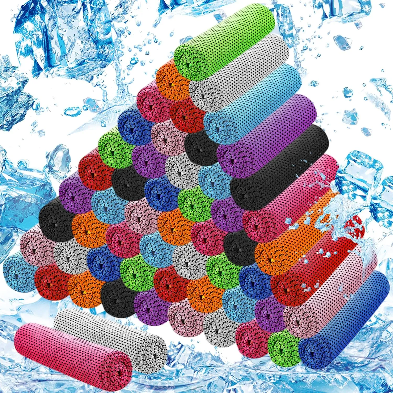 60Pack Cooling Towels for Neck and Face (40"x12"), Ice Microfiber Cooling Towels Bulk for Workout Cooling Neck Wraps Sweat Towels for Gym Yoga Golf Running Sport