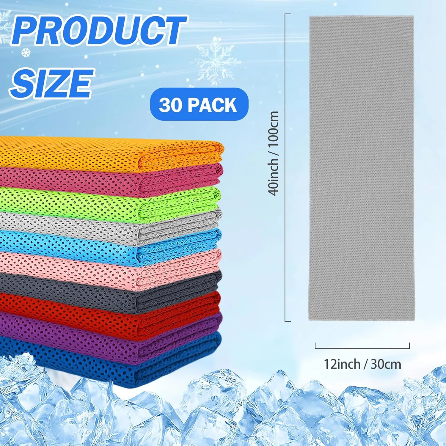 60Pack Cooling Towels for Neck and Face (40"x12"), Ice Microfiber Cooling Towels Bulk for Workout Cooling Neck Wraps Sweat Towels for Gym Yoga Golf Running Sport