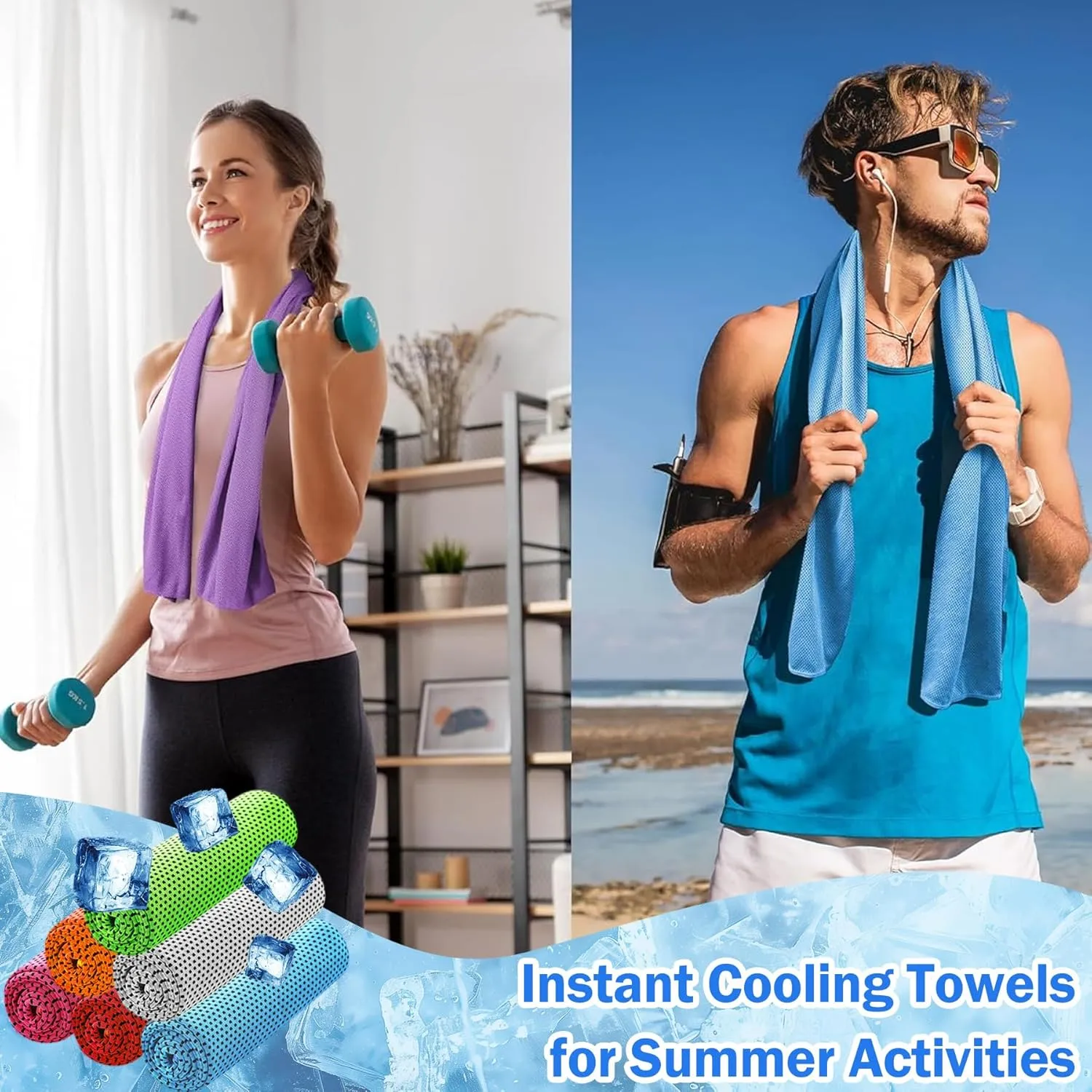 60Pack Cooling Towels for Neck and Face (40"x12"), Ice Microfiber Cooling Towels Bulk for Workout Cooling Neck Wraps Sweat Towels for Gym Yoga Golf Running Sport