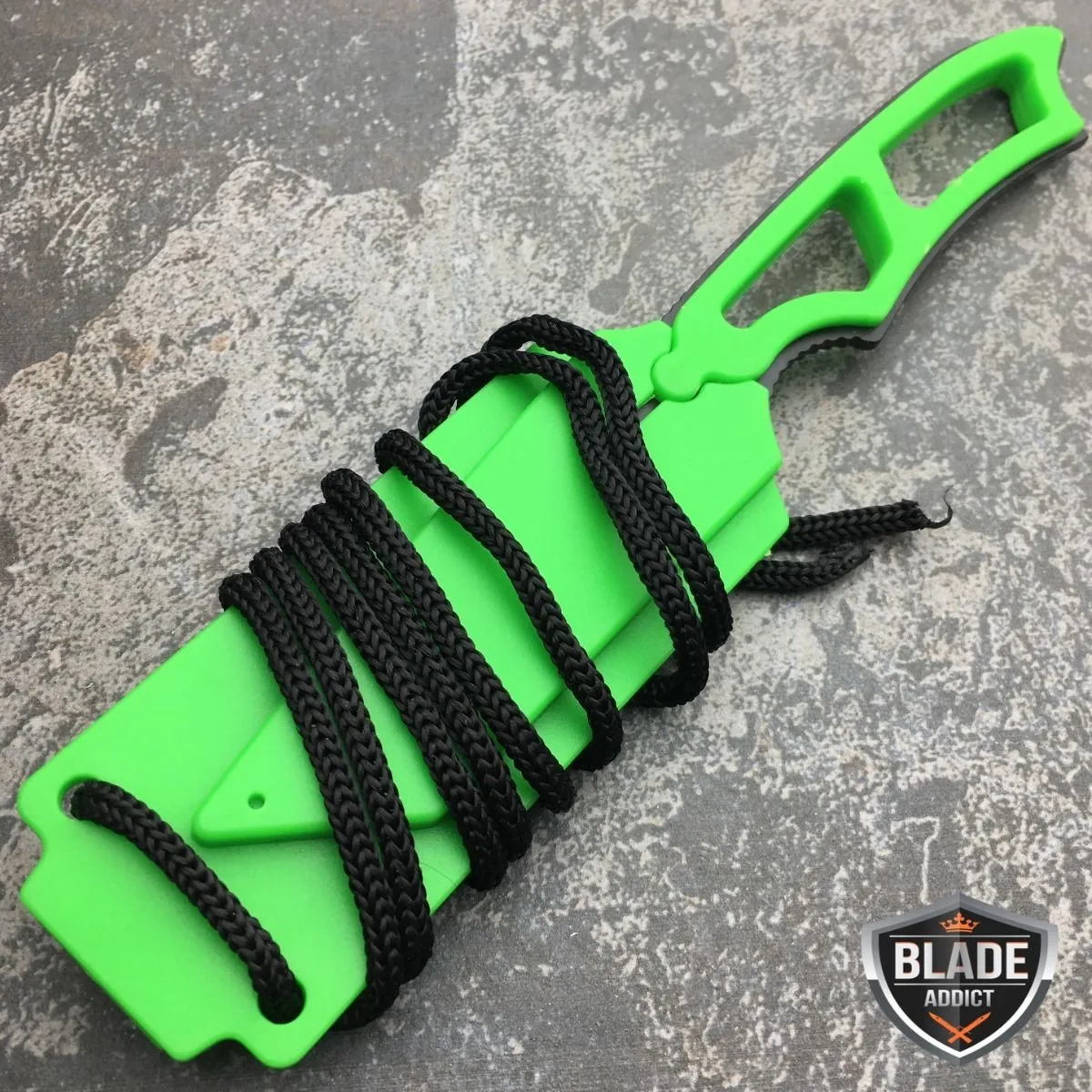 6.5" Zombie Tactical Skinner Spear Blade Neck Knife w/ Sheath & Whistle Camping