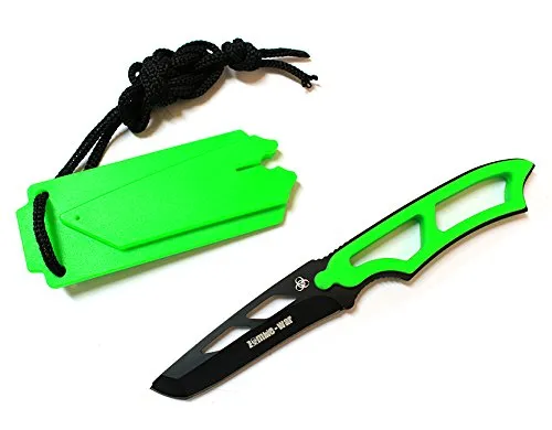 6.5" Zombie Tactical Skinner Spear Blade Neck Knife w/ Sheath & Whistle Camping