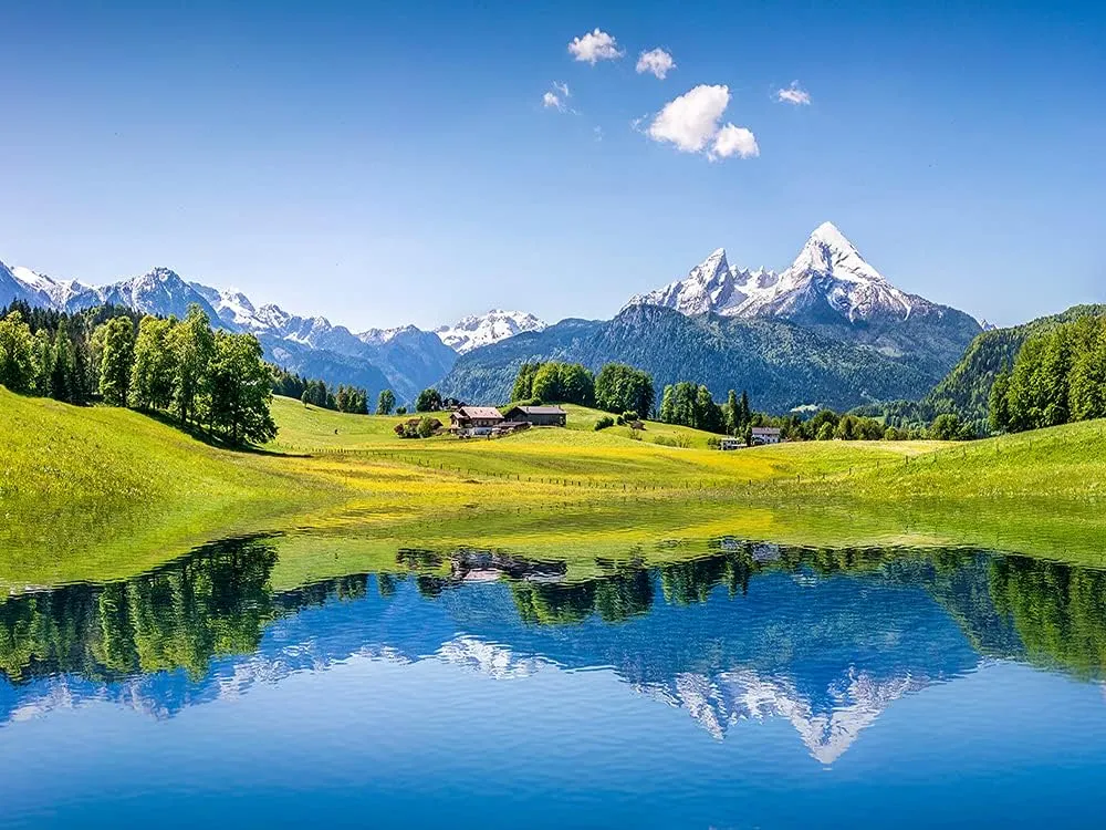 6.5x5ft(2x1.5m) Gorgeous Blue Sky White Cloud Snow Ice Mountain Forest Lake Grassland Beautiful Natural Scenery Tour Wedding Birthday Party Portrait Backdrop Photography Background 609
