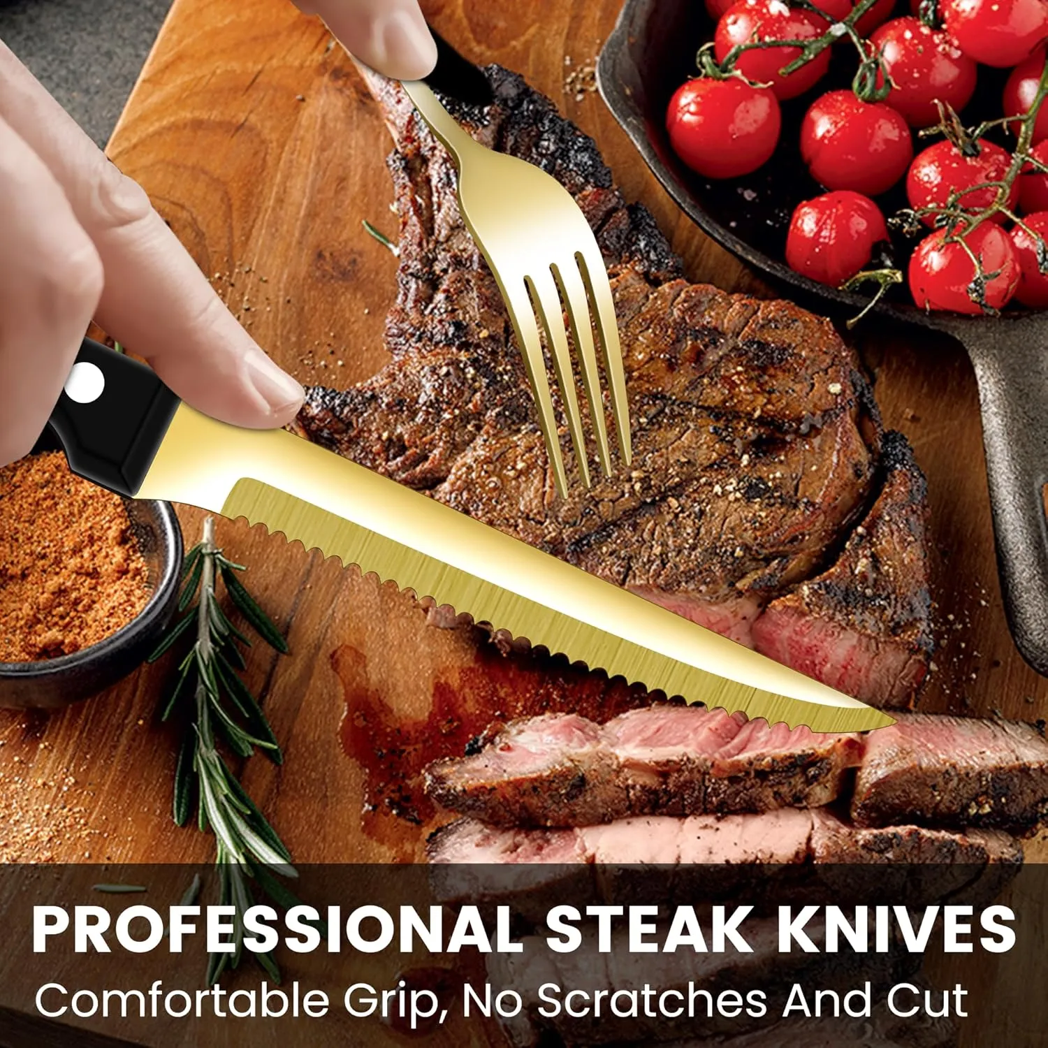 69 Piece Gold Silverware Set with Steak Knife Service For 8, Golden Flatware Cutlery Set Stainless Steel Utensils Mirror Polishe Spoons and Forks with Metal Straw, Slotted Spoons, Tongs, Tableware