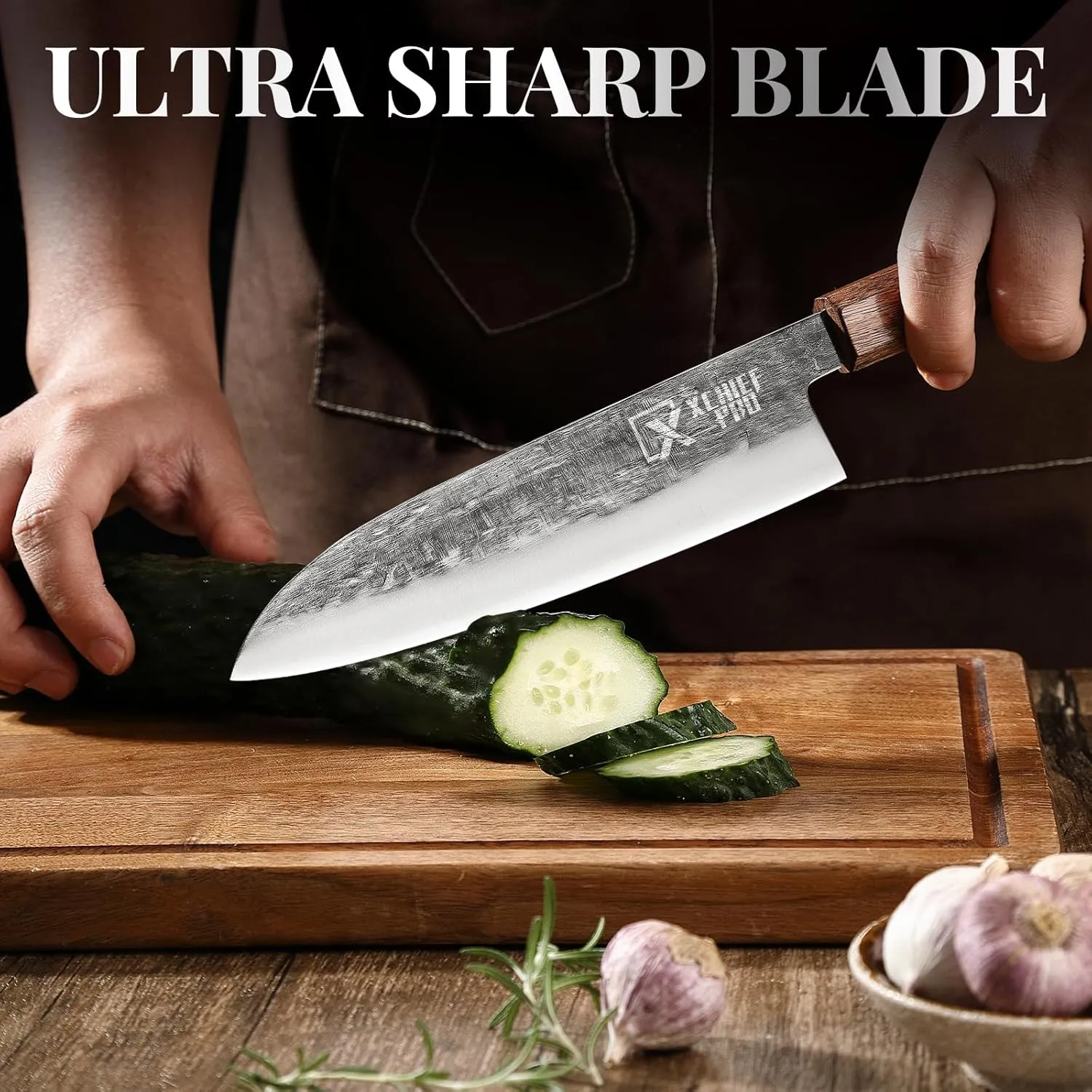7'' Japan Santoku Knife - Sharp Chef Kitchen Knife for Meat Cutting, Japanese High-Carbon Steel Cooking Knife, Vegetable Knife, Gift for Mom or Dad, Kitchen Gadgets with Premium Gift Box