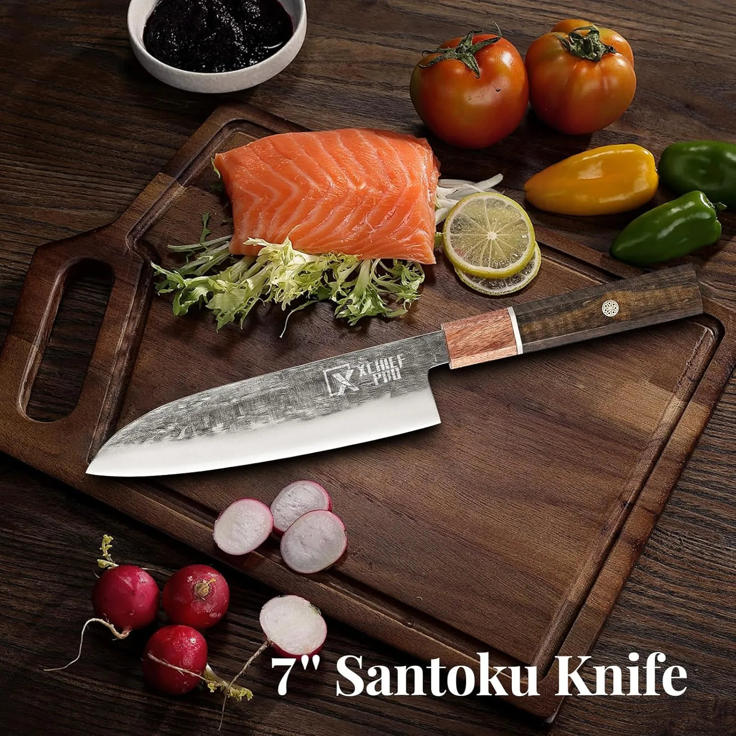 7'' Japan Santoku Knife - Sharp Chef Kitchen Knife for Meat Cutting, Japanese High-Carbon Steel Cooking Knife, Vegetable Knife, Gift for Mom or Dad, Kitchen Gadgets with Premium Gift Box