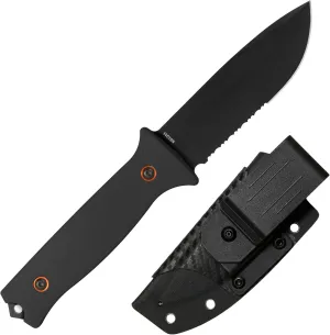 704 Gear Rogue Fixed Blade Knife | Serrated 4.5 inch 14C28N Steel Full Tang Blade, Textured G10 Handle, and Kydex Sheath with Carrying Clip | Black