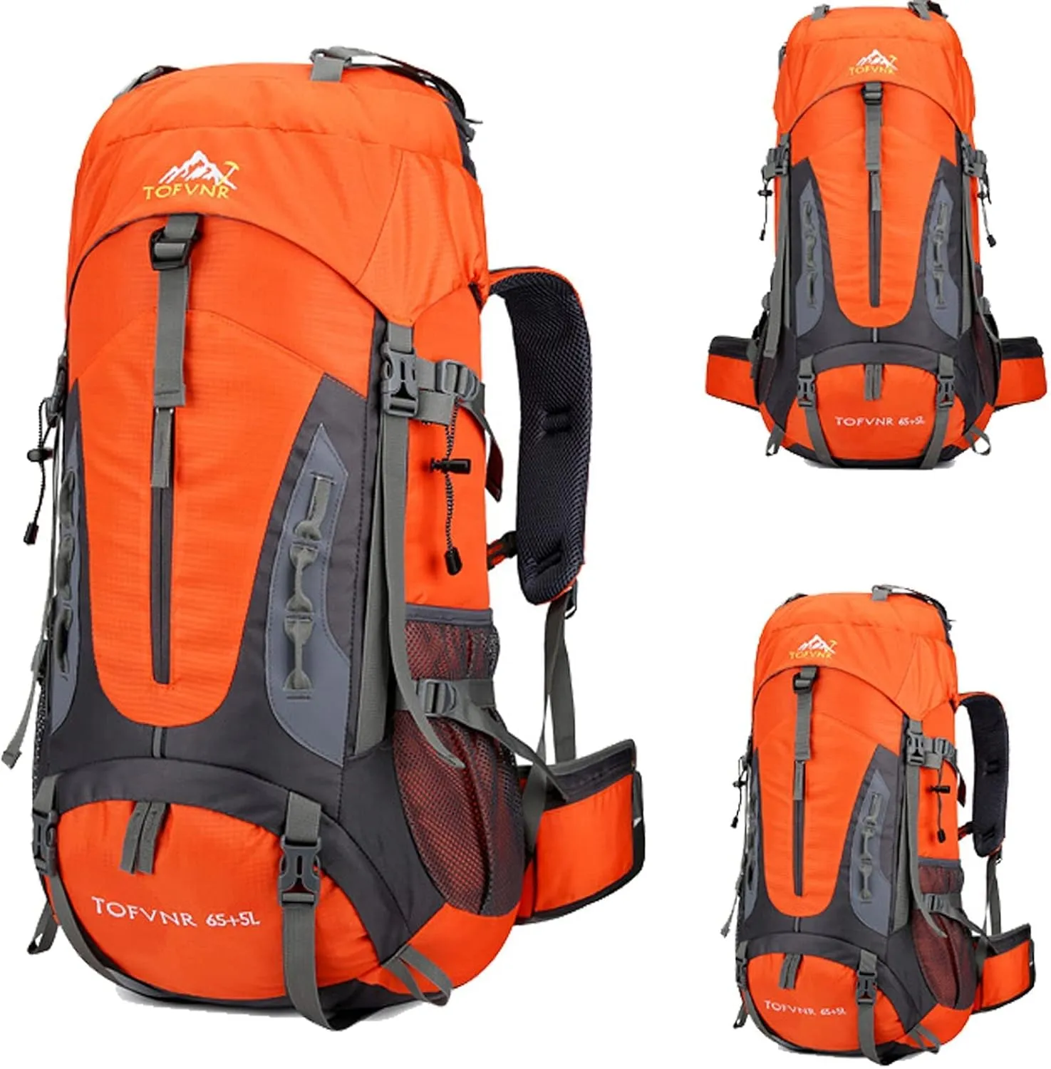 70L Large Camping Hiking Backpack, Lightweight Nylon Trekking Rucksack,For Men Women Outdoor Large Capacity Sports Mountaineering Backpack Climbing Travel Waterproof Daypack, Orange