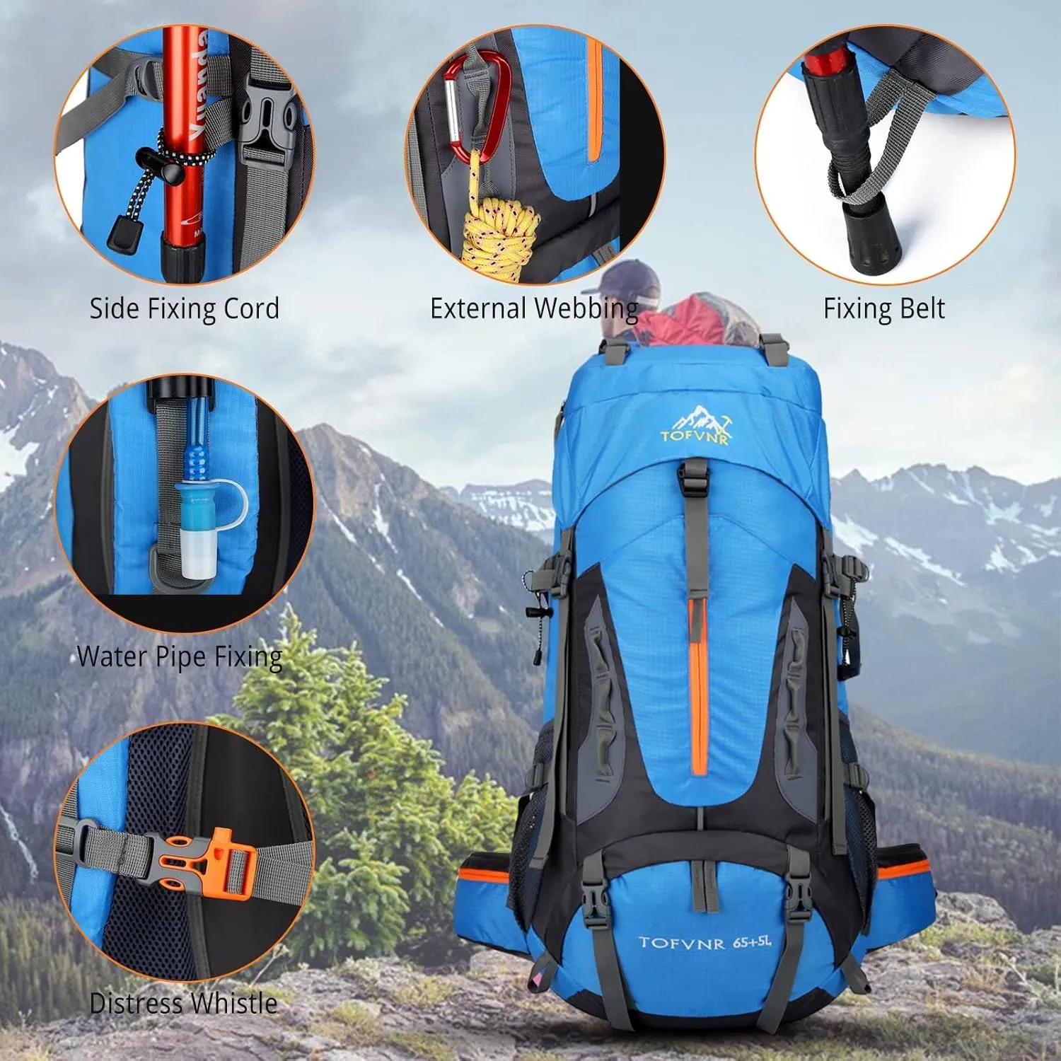 70L Large Camping Hiking Backpack, Lightweight Nylon Trekking Rucksack,For Men Women Outdoor Large Capacity Sports Mountaineering Backpack Climbing Travel Waterproof Daypack, Orange