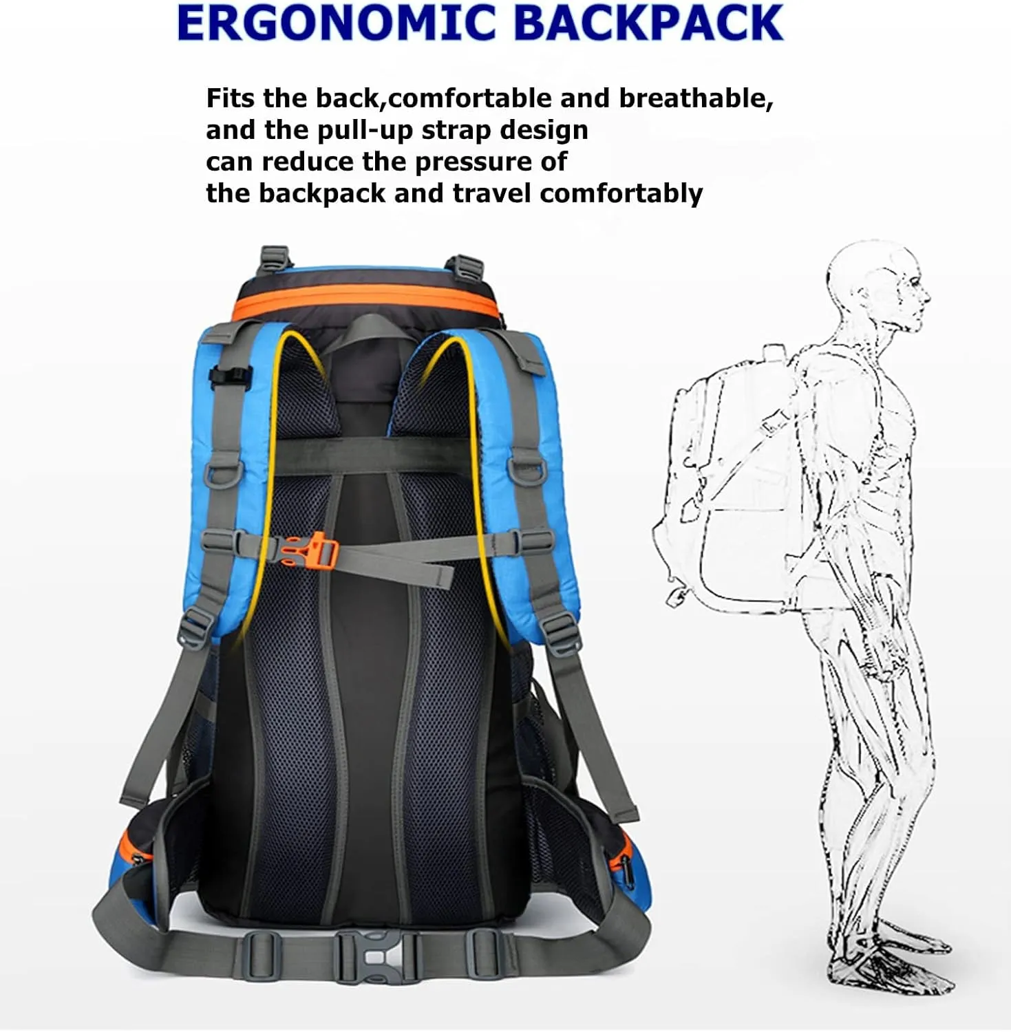 70L Large Camping Hiking Backpack, Lightweight Nylon Trekking Rucksack,For Men Women Outdoor Large Capacity Sports Mountaineering Backpack Climbing Travel Waterproof Daypack, Orange