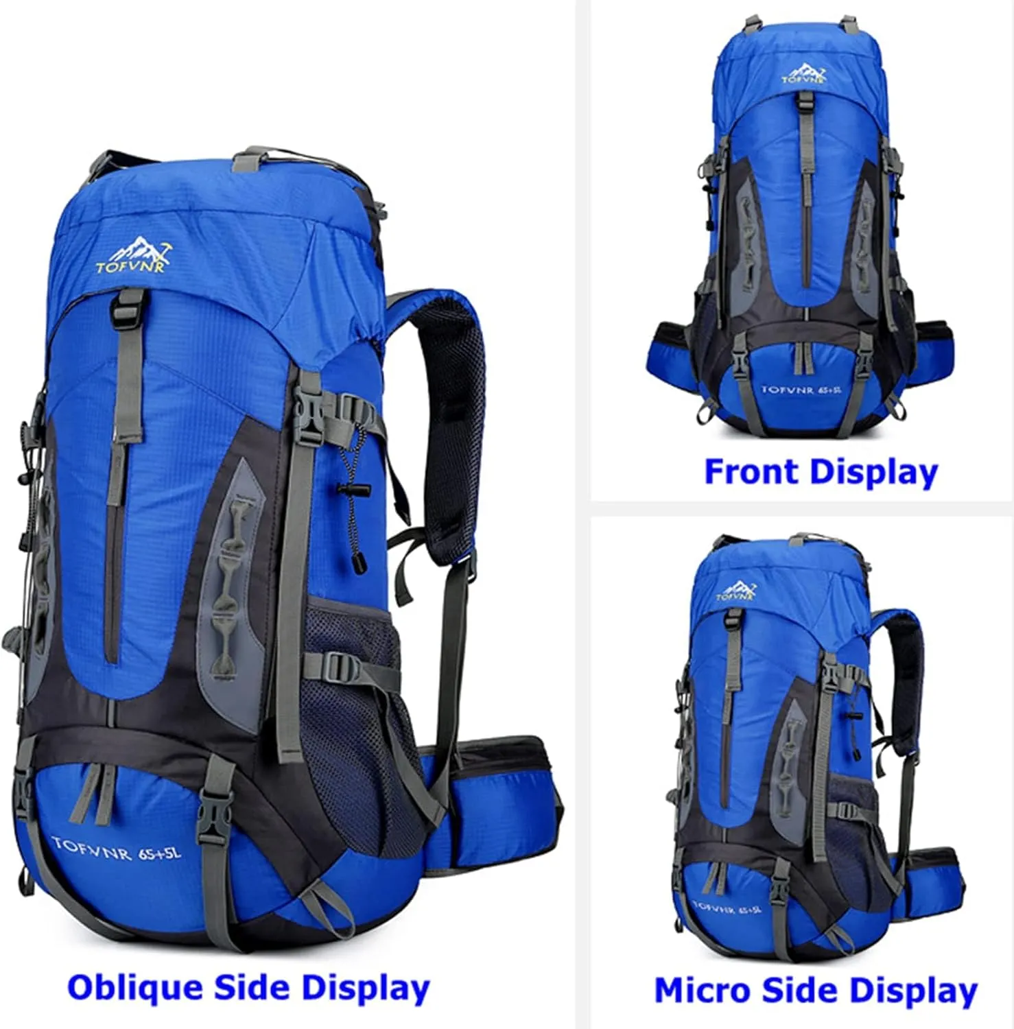 70L Large Camping Hiking Backpack,Lightweight Trekking For Men Women Outdoor Large Capacity Mountaineering Waterproof Daypack (Royal blue), 27.56in*13in*9.44in