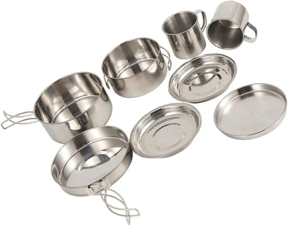8 Pcs Backpacking Camping Cookware Picnic Cooking Cook Set Pots Outdoor Tableware