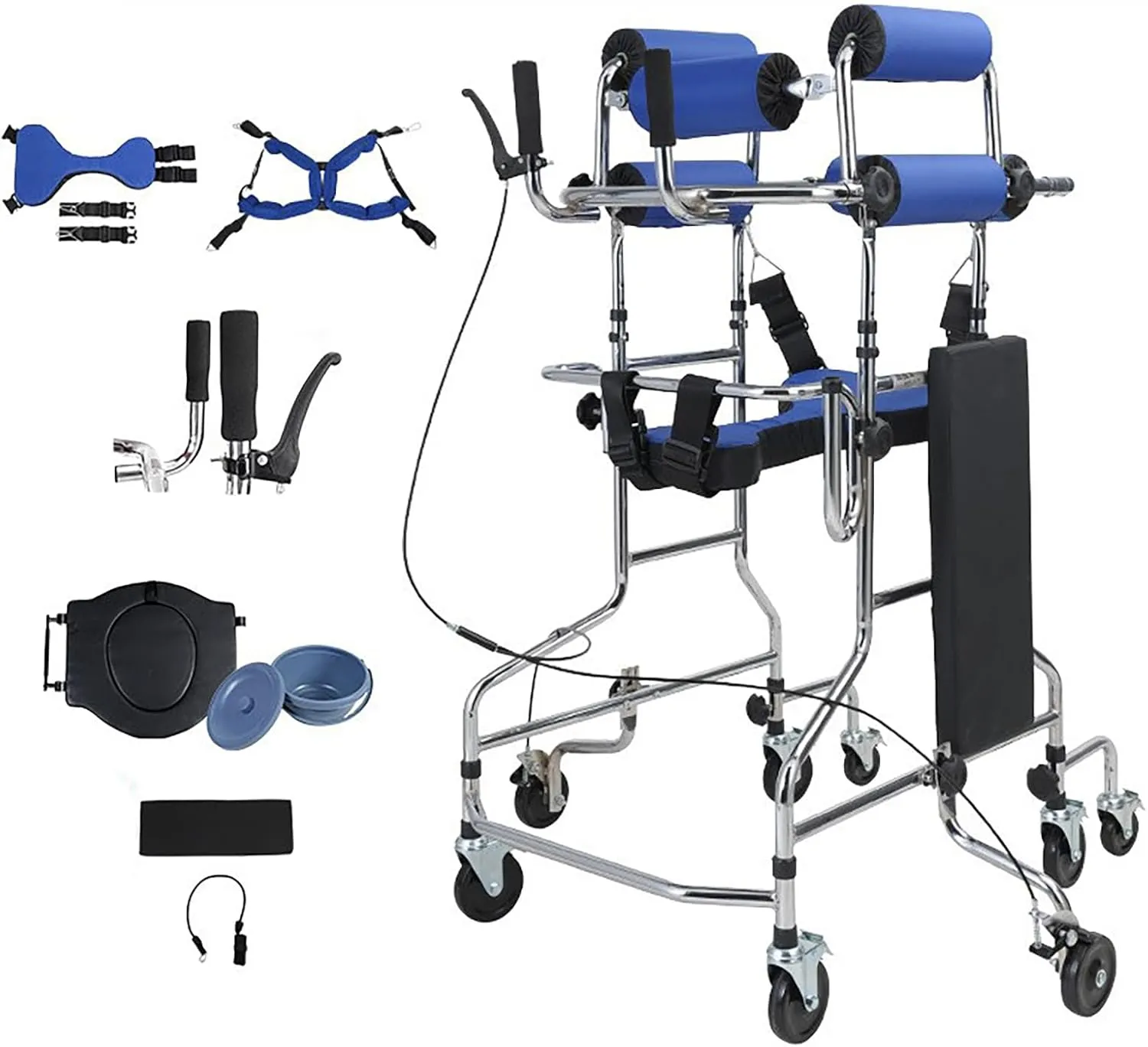 8-Wheel Adult Walker for Seniors & Stroke Recovery | Heavy-Duty Anti-Tilt Rollator with Adjustable Height, Foldable Mobility Aid for Indoor/Outdoor Rehabilitation,Basic
