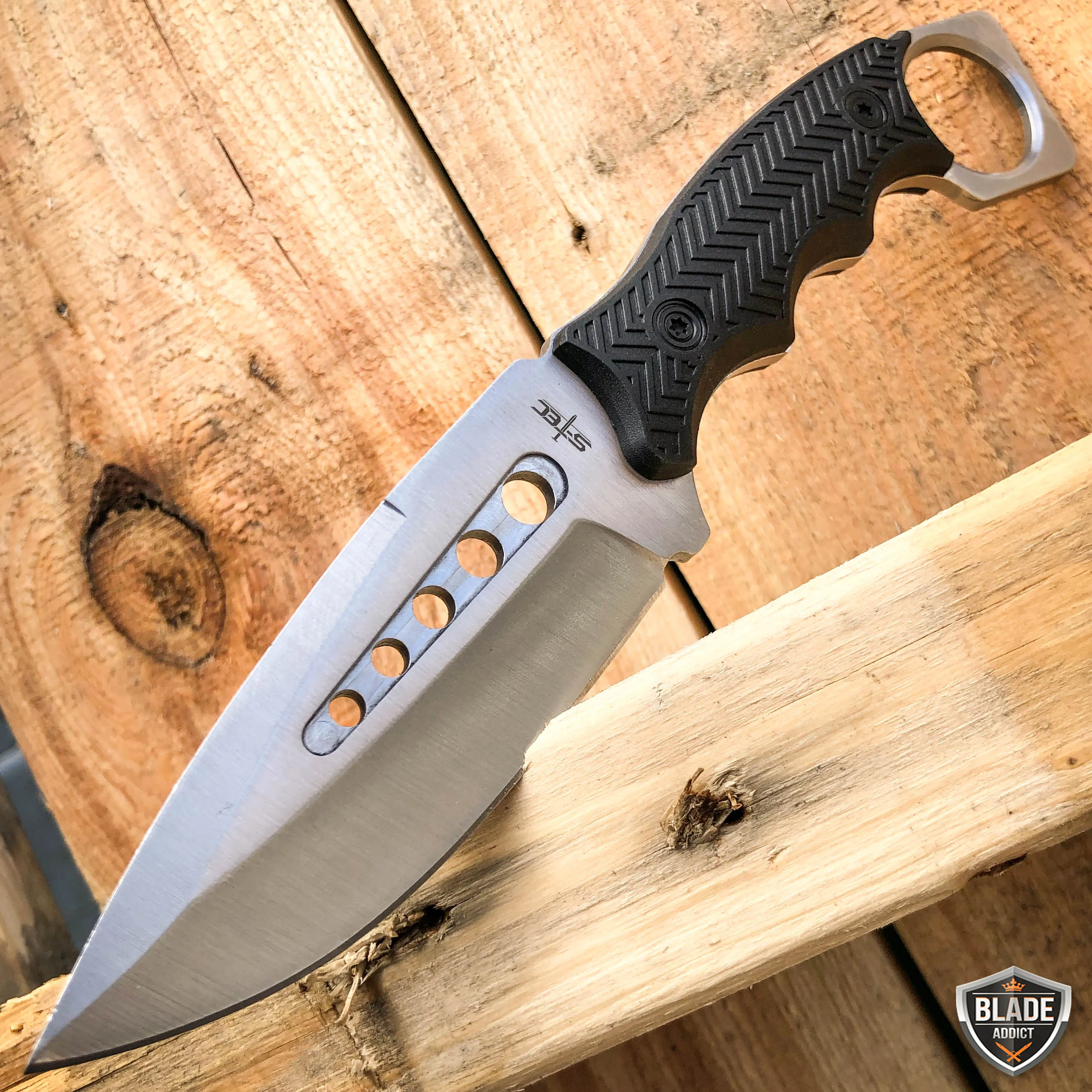 8.5" FIXED BLADE Tactical Hunting Knife with Paddle ABS Belt Loop Holster Sheath