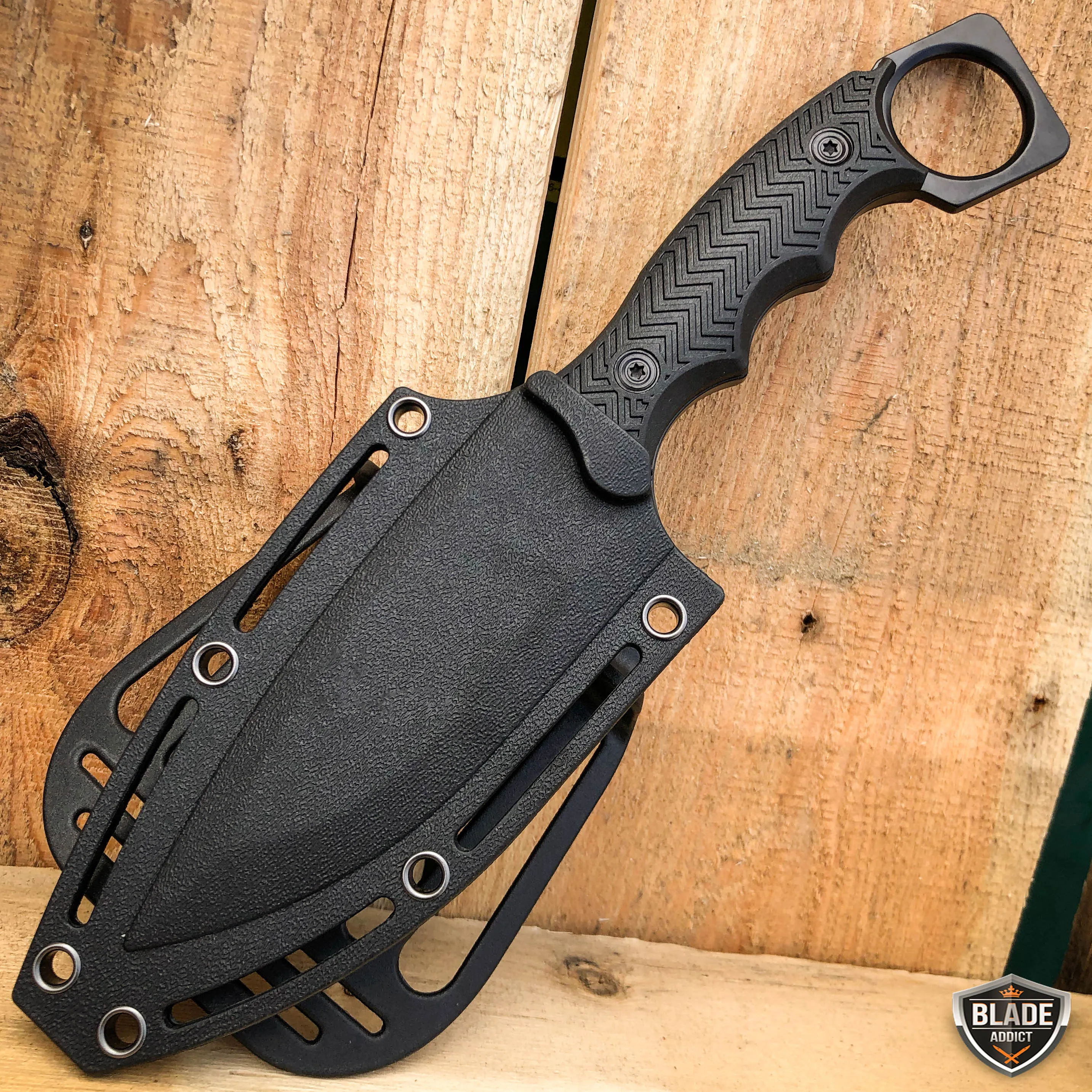 8.5" FIXED BLADE Tactical Hunting Knife with Paddle ABS Belt Loop Holster Sheath