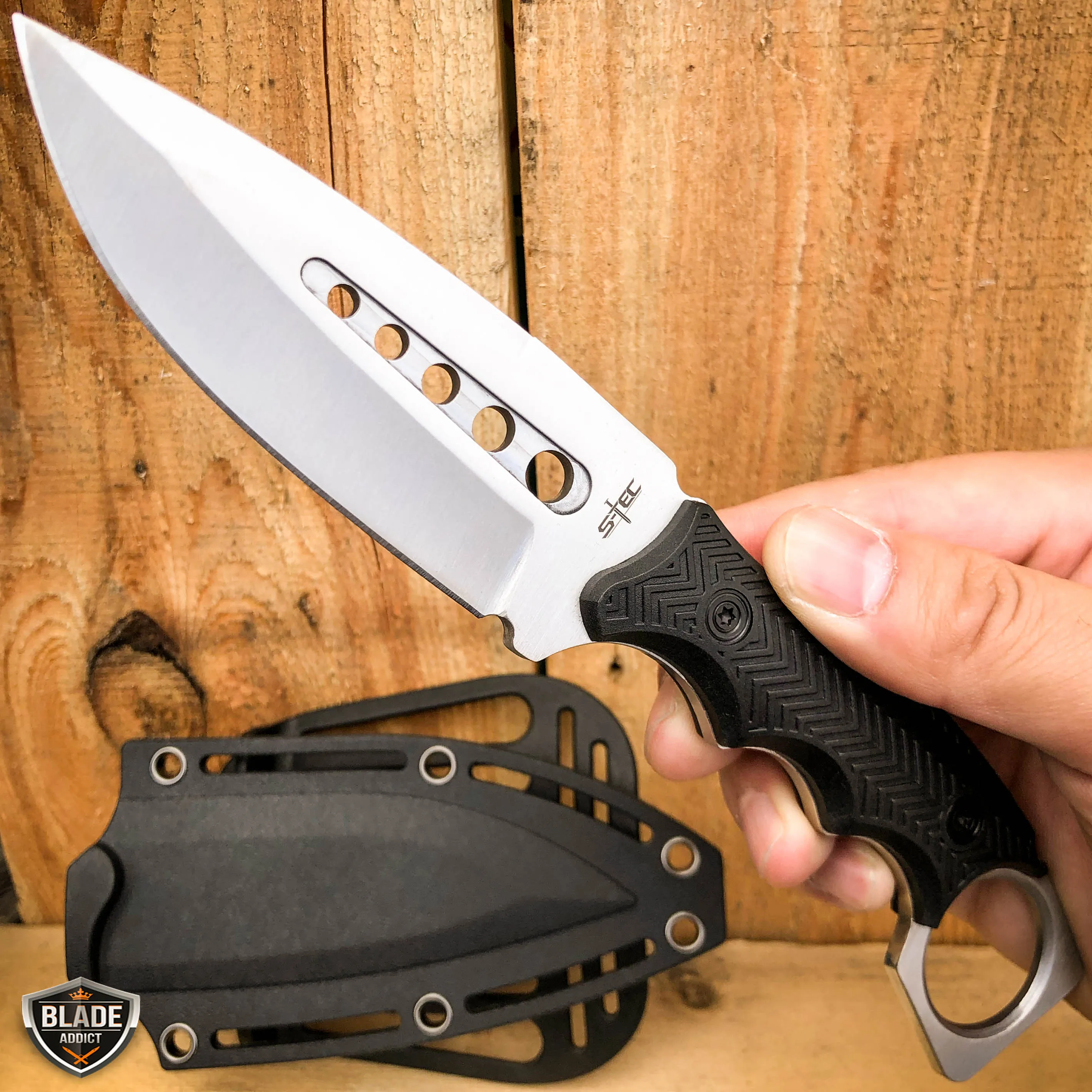 8.5" FIXED BLADE Tactical Hunting Knife with Paddle ABS Belt Loop Holster Sheath