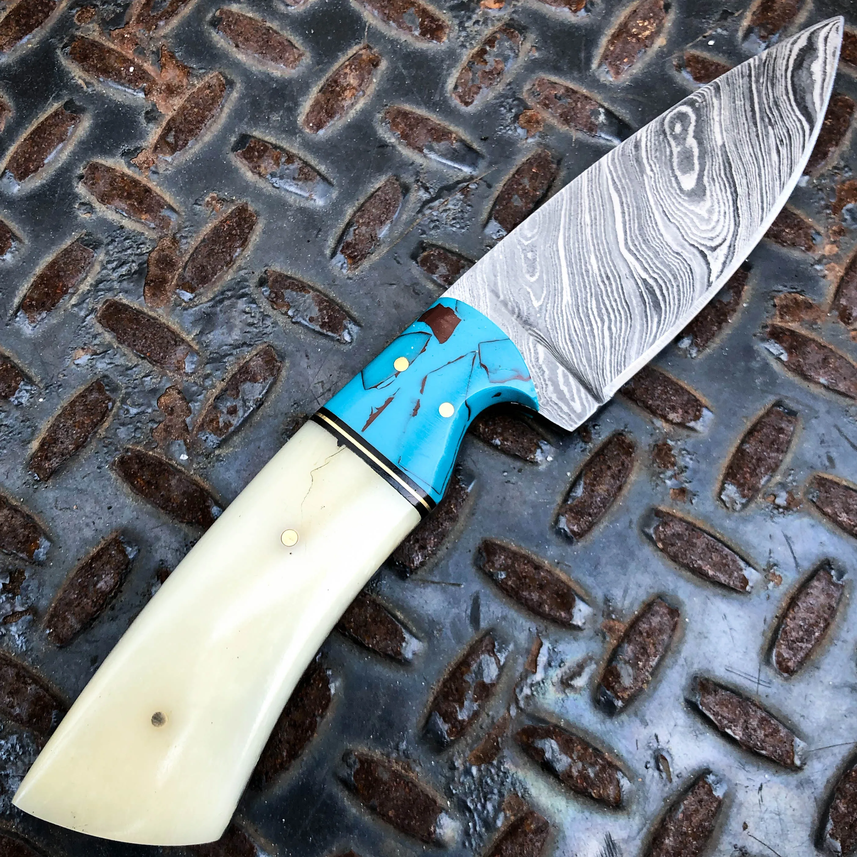 8" Drop Point Skinner FIXED BLADE Damascus Steel Survival Hunting Knife w Sheath