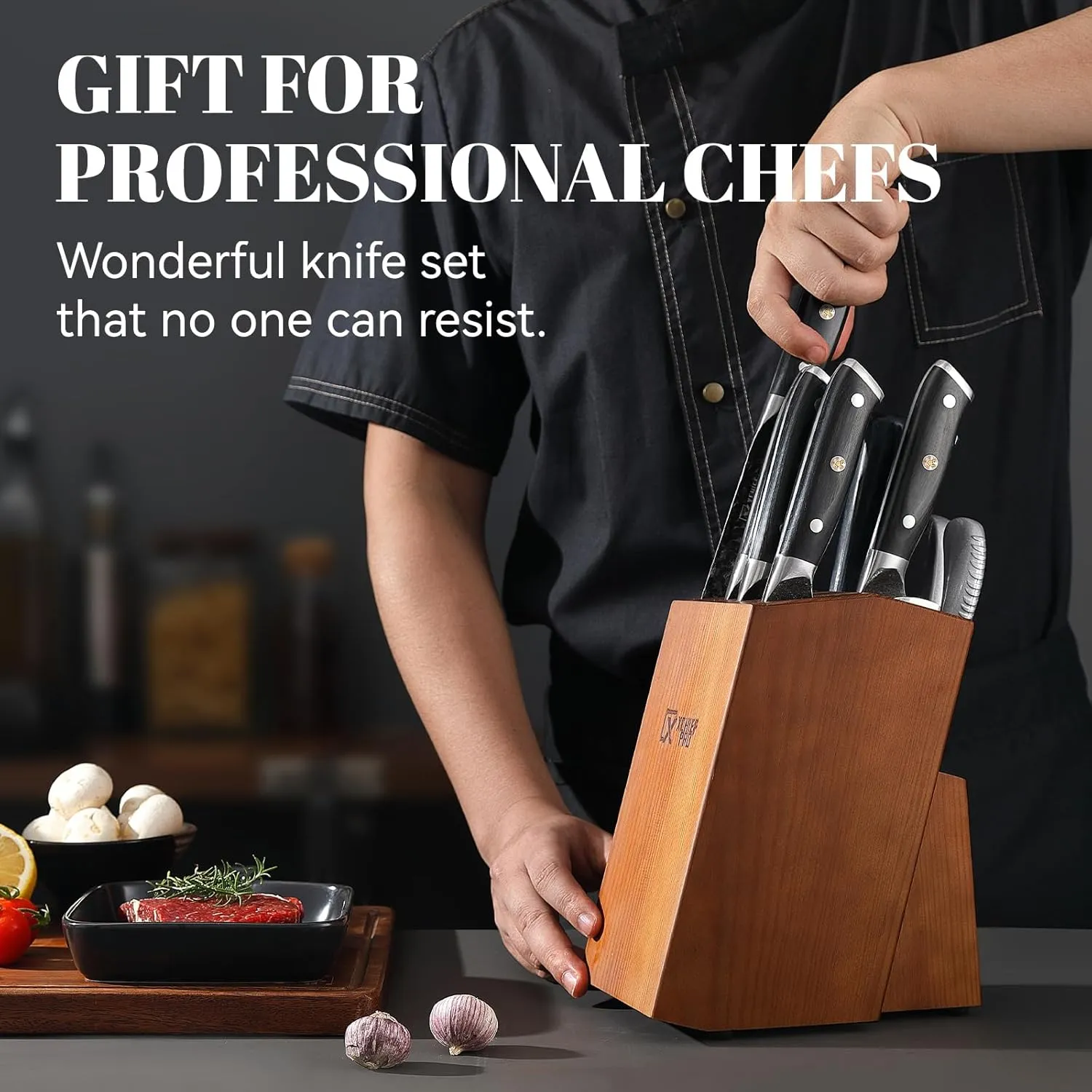 9 Pieces Knife Set with Block, Hand Forged High Carbon Steel Sharp Blade Cooking Knives Set with Holder for Kitchen, Block Chef Knife Set Professional, Best Gifts for Men Women