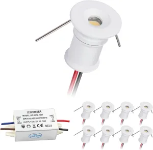 902 Led Mini Downlight DC12V 1W,Suitable for bookcases,cabinets,and Various Display cabinets as Decorative Lights,Embedded Installation,Soft Lighting,with Power Supply (3000K,White,9Pack)