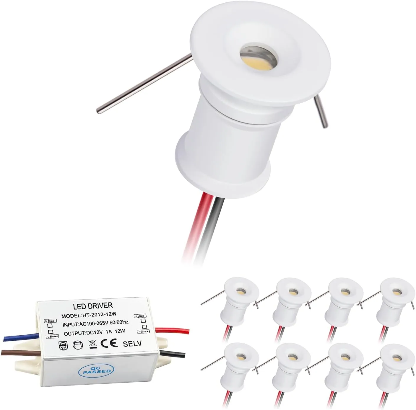 902 Led Mini Downlight DC12V 1W,Suitable for bookcases,cabinets,and Various Display cabinets as Decorative Lights,Embedded Installation,Soft Lighting,with Power Supply (3000K,White,9Pack)