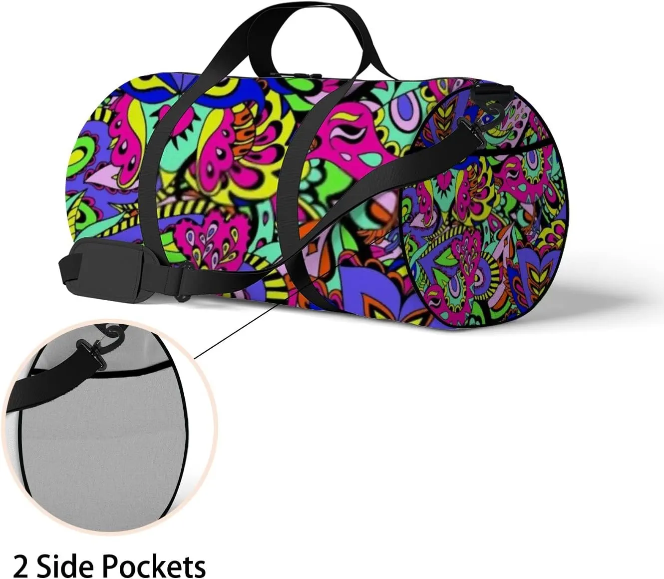 Abstract Colorful Seamless Psychedelic Pattern Sports Bag Tote Bag Waterproof Gym Bag with Shoulder Strap Zipper 2 Side Pockets for Men and Women, Travel and Storage Shoulder Bag.