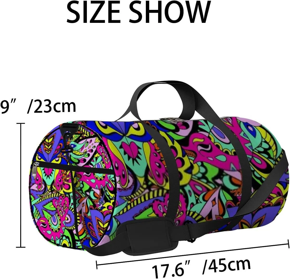 Abstract Colorful Seamless Psychedelic Pattern Sports Bag Tote Bag Waterproof Gym Bag with Shoulder Strap Zipper 2 Side Pockets for Men and Women, Travel and Storage Shoulder Bag.