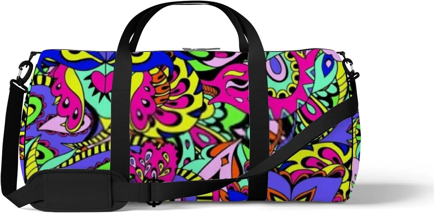 Abstract Colorful Seamless Psychedelic Pattern Sports Bag Tote Bag Waterproof Gym Bag with Shoulder Strap Zipper 2 Side Pockets for Men and Women, Travel and Storage Shoulder Bag.