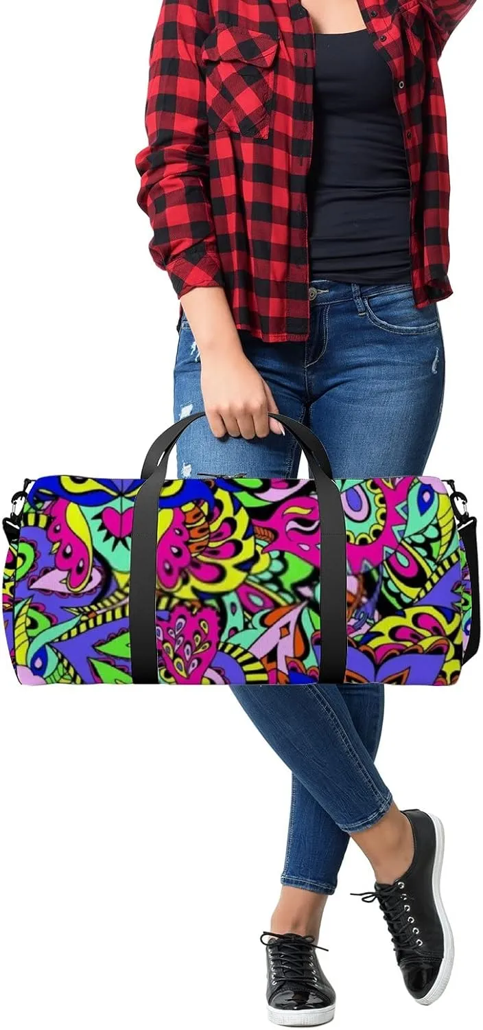 Abstract Colorful Seamless Psychedelic Pattern Sports Bag Tote Bag Waterproof Gym Bag with Shoulder Strap Zipper 2 Side Pockets for Men and Women, Travel and Storage Shoulder Bag.