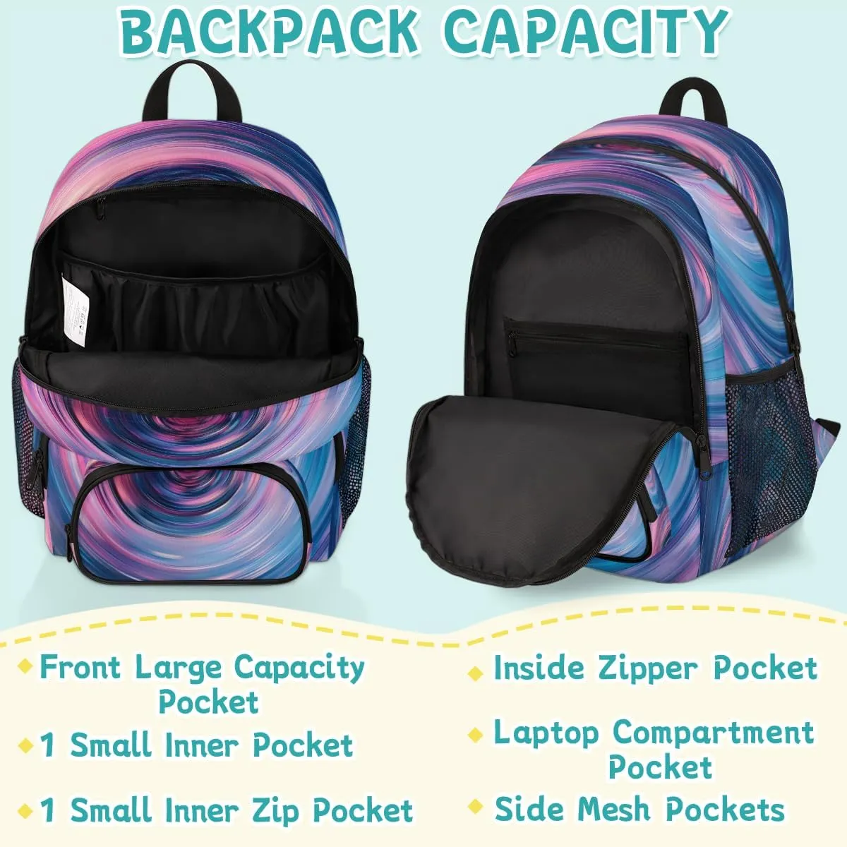 Abstract Wavy Swirl Laptop Backpack for Women Men, 18.3 Inch Travel Work Backpacks, Spiral Circular Waterproof Computer Casual Daypack Nurse Teacher Bags