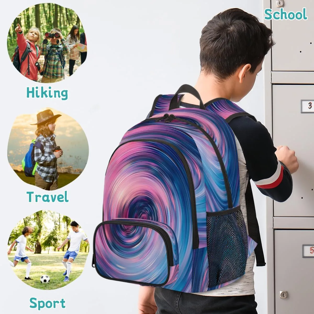 Abstract Wavy Swirl Laptop Backpack for Women Men, 18.3 Inch Travel Work Backpacks, Spiral Circular Waterproof Computer Casual Daypack Nurse Teacher Bags