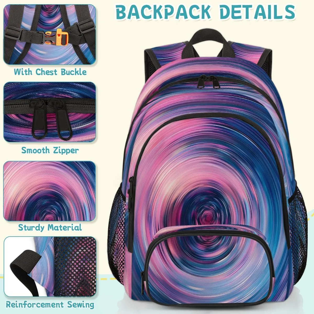 Abstract Wavy Swirl Laptop Backpack for Women Men, 18.3 Inch Travel Work Backpacks, Spiral Circular Waterproof Computer Casual Daypack Nurse Teacher Bags