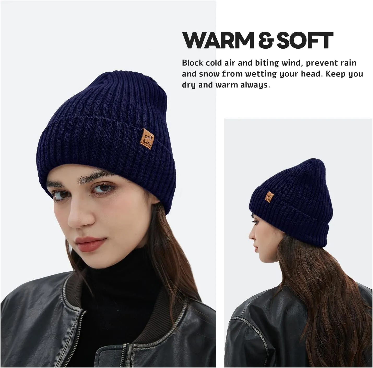 ACUSHLA Waterproof Windproof Cuff Beanie - Thick Fleece Lined Knit Winter Hat for Men & Women Warm Watch Cap for Cold Weather