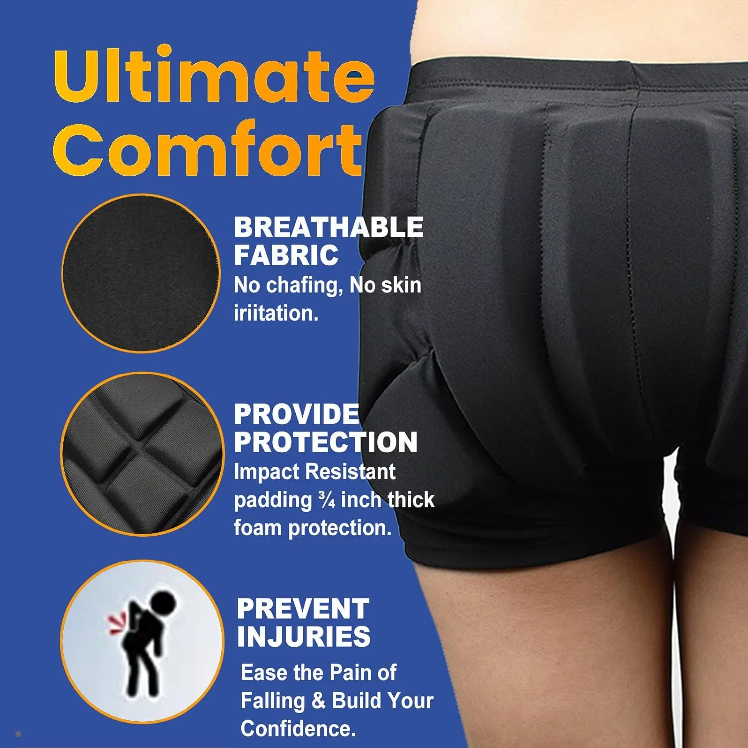 Adult Protective Padded Shorts 3D Hip Butt Pads Shorts for Skating, Snowboard and Ski