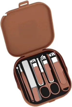 Agnail Clippers Stainless Steel Nail Clipper with Ultra Wide Jaw Opening Portable Finger Toenail Pliers(Brown 7 Pieces)