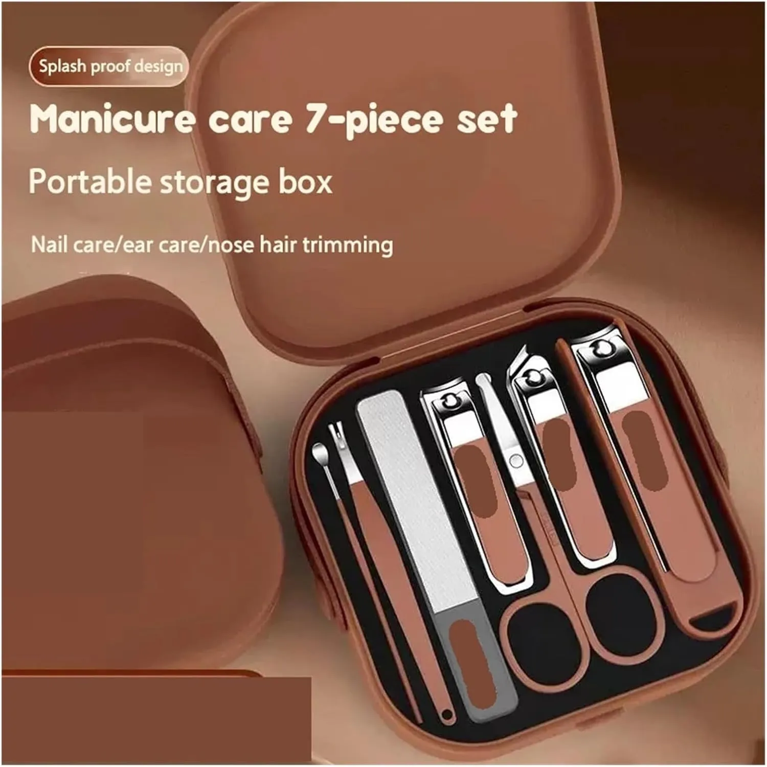 Agnail Clippers Stainless Steel Nail Clipper with Ultra Wide Jaw Opening Portable Finger Toenail Pliers(Brown 7 Pieces)