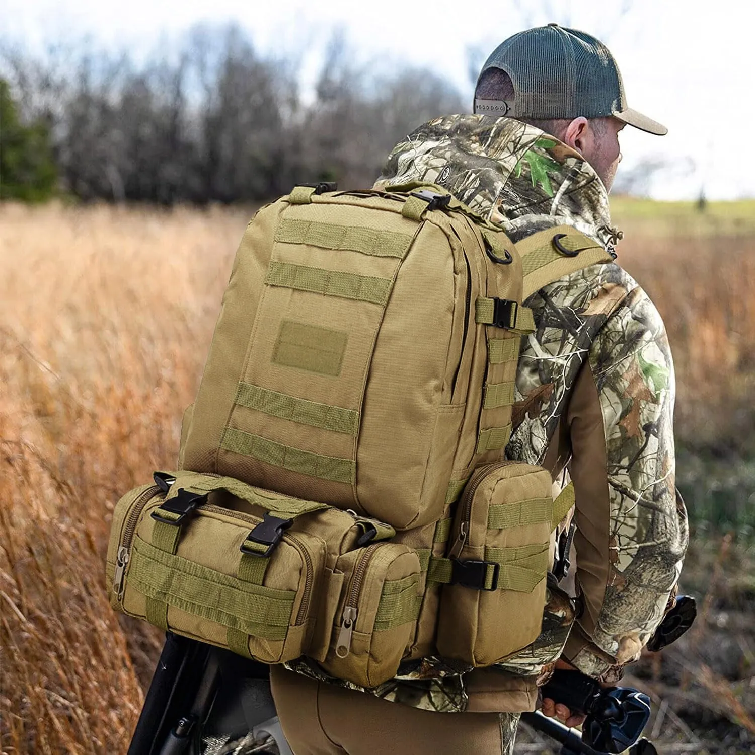 aiGear Tactical Backpack for Men, 55L Military Backpack, 3-Day Bug Out Bag for Camping Hiking Hunting with Molle System Army Daypack (55L Khaki)