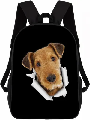 Airedale Terrier Backpack Daypack Lovely Dog Print Bookbag Laptop Bag For Work Travel Hiking 17 Inch Black Lightweight