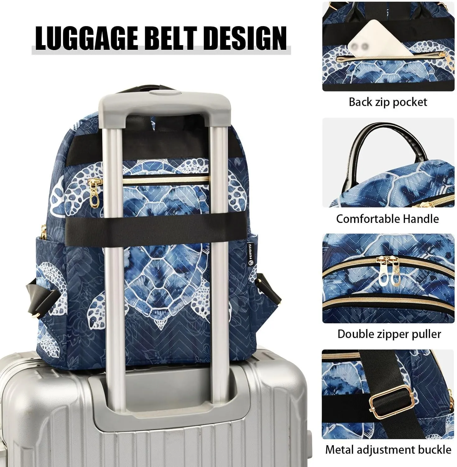 ALAZA Blue White Sea Turtle Small Backpack Purse for Women Travel Bag Lightweight Shoulder Bag Fashion Daypack