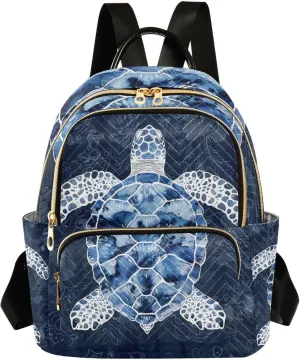 ALAZA Blue White Sea Turtle Small Backpack Purse for Women Travel Bag Lightweight Shoulder Bag Fashion Daypack