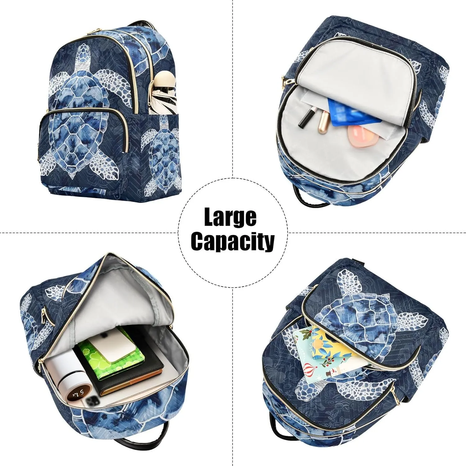 ALAZA Blue White Sea Turtle Small Backpack Purse for Women Travel Bag Lightweight Shoulder Bag Fashion Daypack