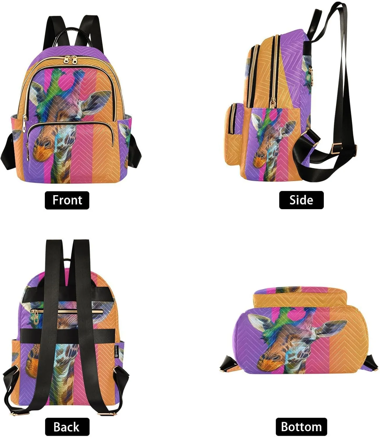 ALAZA Colorful Giraffe Small Backpack Purse for Women Travel Bag Lightweight Shoulder Bag Fashion Daypack