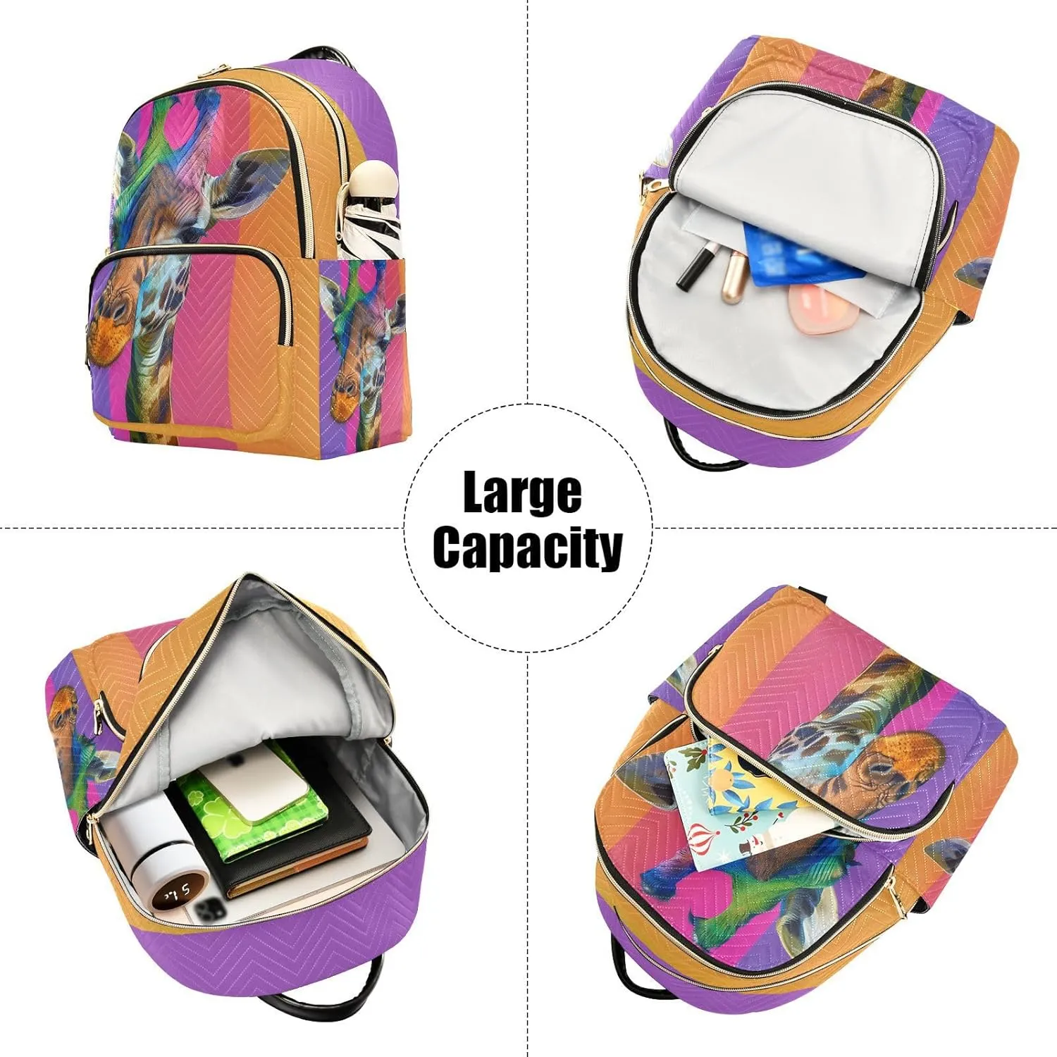 ALAZA Colorful Giraffe Small Backpack Purse for Women Travel Bag Lightweight Shoulder Bag Fashion Daypack