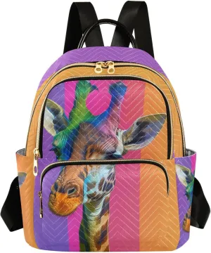 ALAZA Colorful Giraffe Small Backpack Purse for Women Travel Bag Lightweight Shoulder Bag Fashion Daypack
